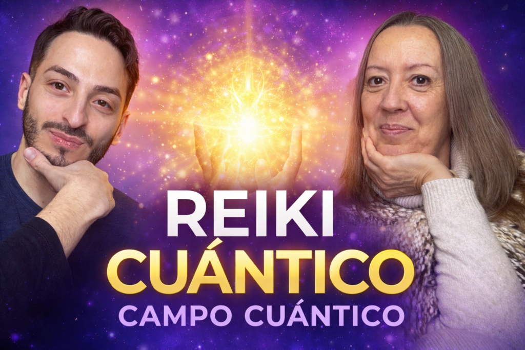Montserrat Oliveros y Miquel hablando sobre Reiki Cuántico y cómo activar el campo cuántico con meditación cuántica